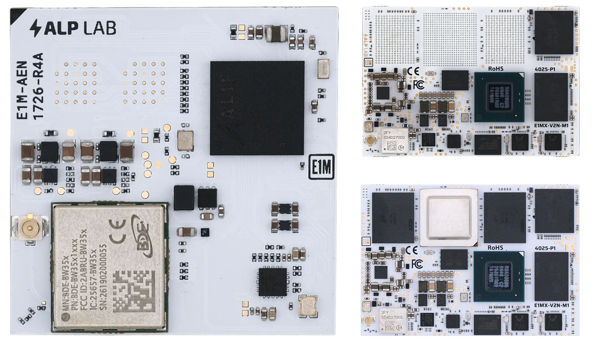 Endrich is adding E1M modules from Alp Lab with varying levels of AI computing power to its portfolio (from left to right): the E1M-AEN with 0.25–0.5 TOPS, the E1M-X V2N with 4 TOPS and the E1M-X V2N+M1 with 29 TOPS.